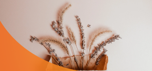 Dried flowers in a brown paper bag